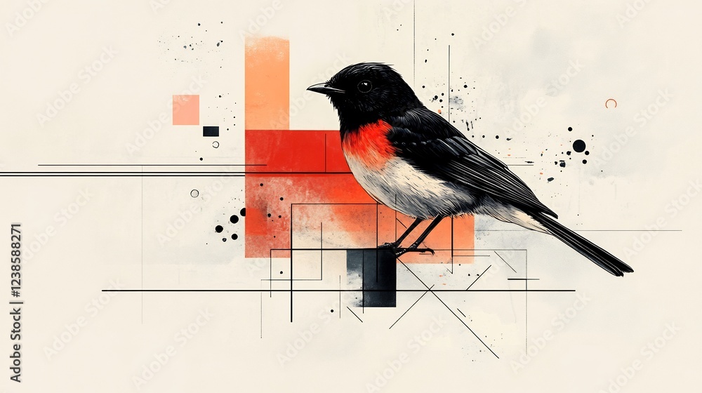 Fototapeta premium Elegant Red Robin Bird Abstract Painting Soft Light. AI Generated