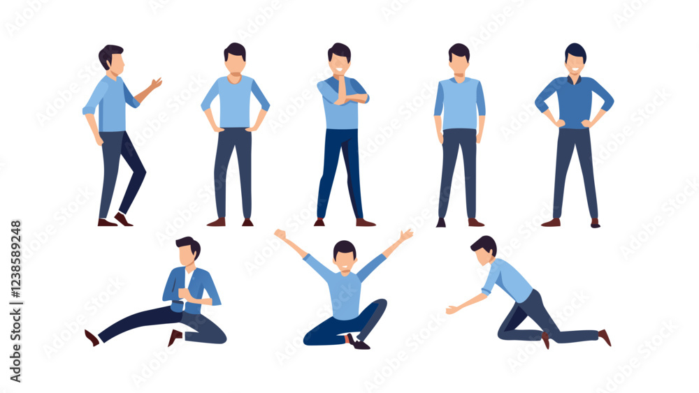 set of young man character, postures and poses illustration collection set, set of people set of young man character, postures and poses illustration collection set, set of people