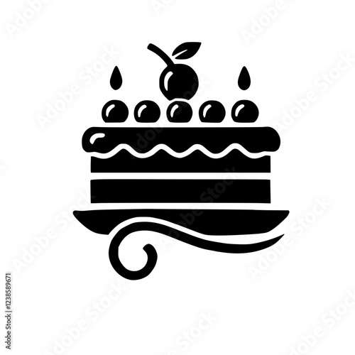 A delectable chocolate cake, adorned with cherries and berries, sits on an elegant cake stand. This image is perfect for bakeries, dessert shops, and food blogs.