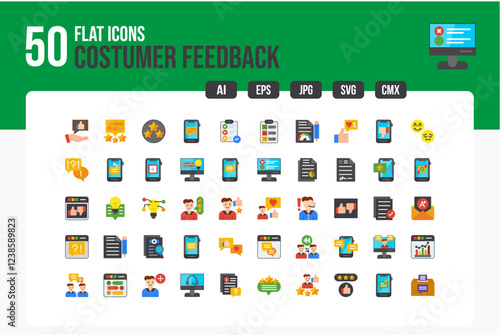  Set of 50 Costumer Feedback Icons. Flat Icon Collection