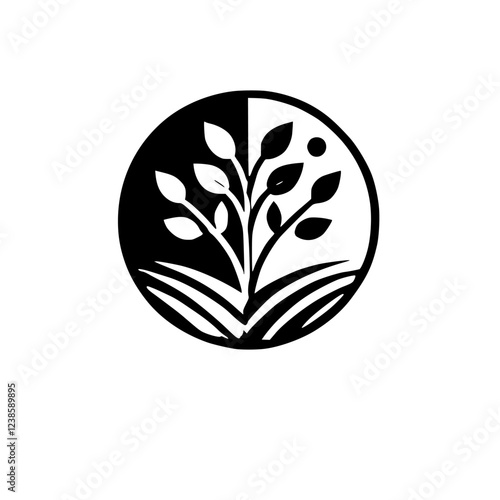 Yin and Yang Plant: A Monochromatic Botanical Illustration