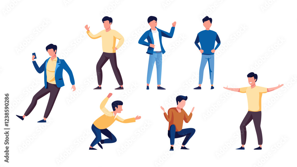 set of young man character, postures and poses illustration collection set, business people set set of young man character, postures and poses illustration collection set, business people set
