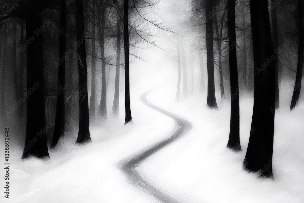 Fototapeta premium Winding path through a snowy forest during Ramadan evening prayers