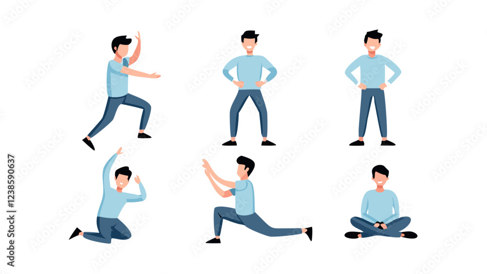 set of young man character, postures and poses illustration collection set, people set set of young man character, postures and poses illustration collection set, people set