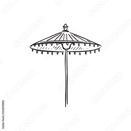 A sketched umbrella in black and white. Vector doodle. 