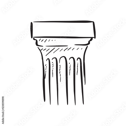 The top of a Greek pillar or column. Doric style ancient architecture. Vector in black and white. 