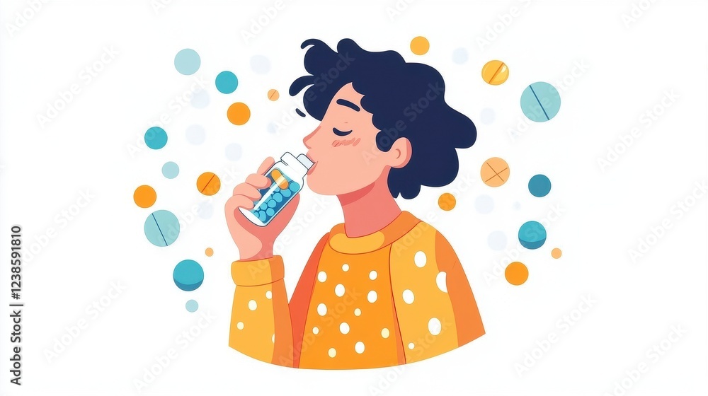 Young Person Enjoying Refreshing Drink with Vibrant Colors Around Young Person Enjoying Refreshing Drink with Vibrant Colors Around