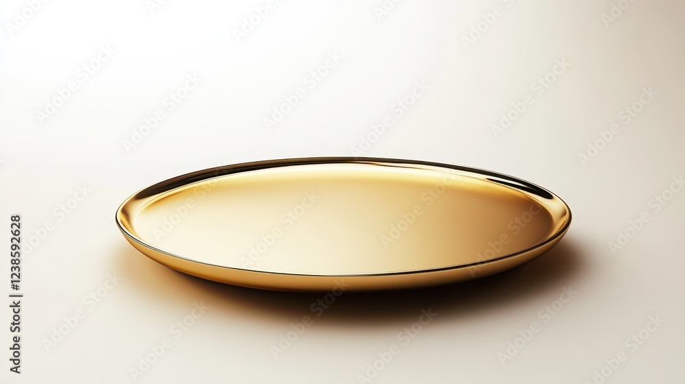 Refined golden tray showcasing a smooth, photorealistic texture illuminated in soft lighting on a neutral background, ideal for elegant dining or decor Refined golden tray showcasing a smooth, photorealistic texture illuminated in soft lighting on a neutral background, ideal for elegant dining or decor