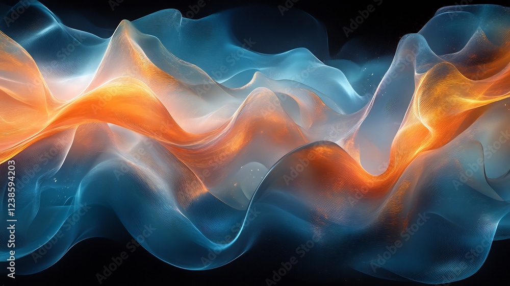 Obraz premium Abstract swirling blue orange light energy flows dynamically. AI Generated