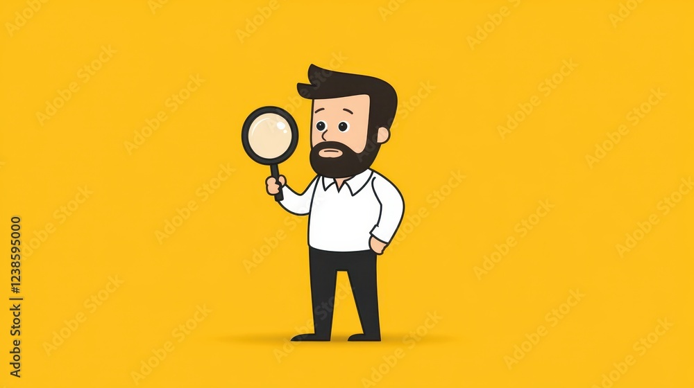 In a bright yellow environment, a character armed with a magnifying glass diligently explores intricate details, embodying the spirit of a casual afternoon adventure In a bright yellow environment, a character armed with a magnifying glass diligently explores intricate details, embodying the spirit of a casual afternoon adventure