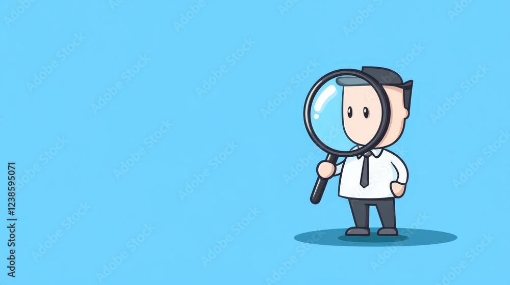 A character, equipped with a magnifying glass, intently examines intricate details in a vibrant and colorful environment under the bright daylight A character, equipped with a magnifying glass, intently examines intricate details in a vibrant and colorful environment under the bright daylight