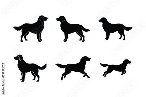 Golden Retriever dog silhouette set isolated on white