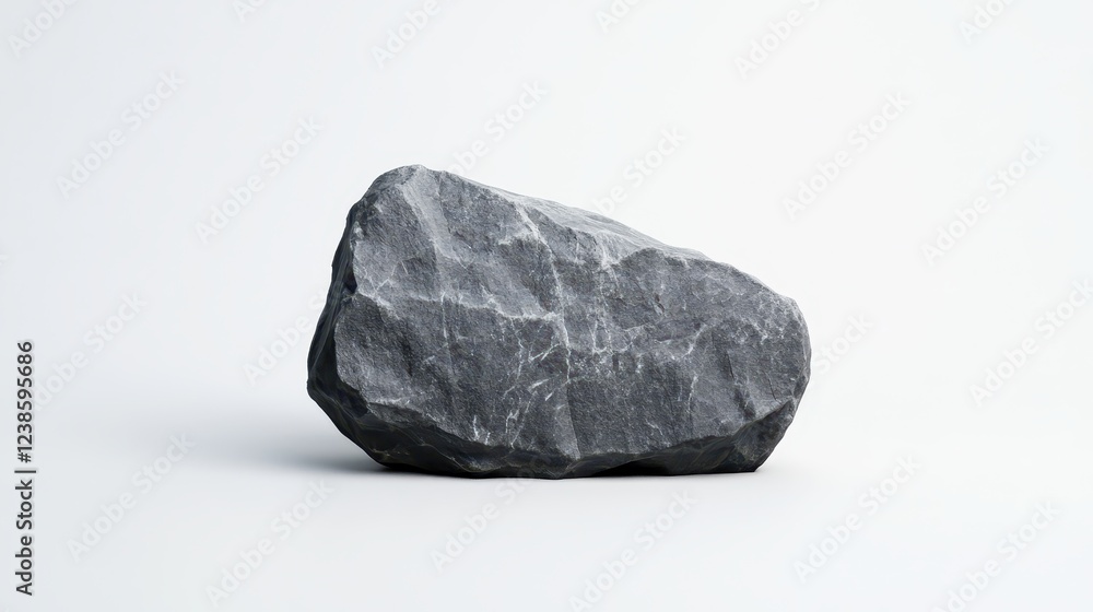 A rough stone adorned with striking white accents showcases its beautiful natural textures and colors, all set within a minimalist environment that enhances its unique characteristics A rough stone adorned with striking white accents showcases its beautiful natural textures and colors, all set within a minimalist environment that enhances its unique characteristics