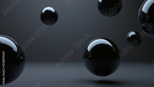Abstract dark spheres floating in space.