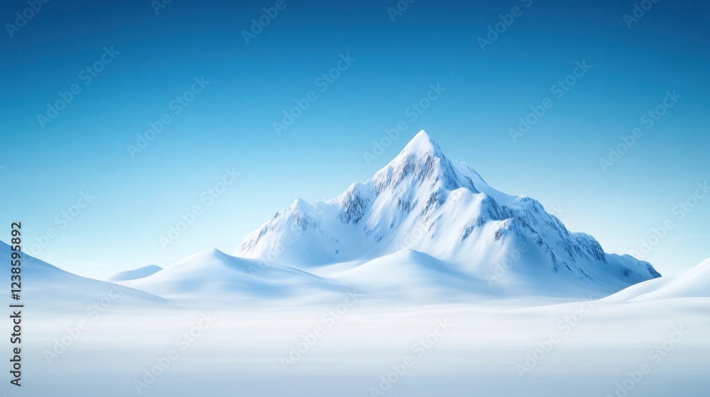 Majestic Snow-Capped Mountain Under Clear Blue Sky in Winter Majestic Snow-Capped Mountain Under Clear Blue Sky in Winter