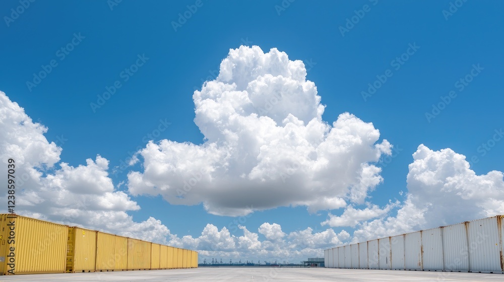 Shipping containers under sunny sky; logistics Shipping containers under sunny sky; logistics