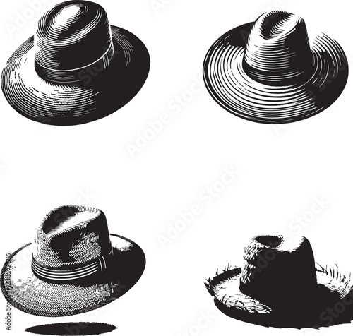 Straw hat black and white silhouette assets in victor farm 