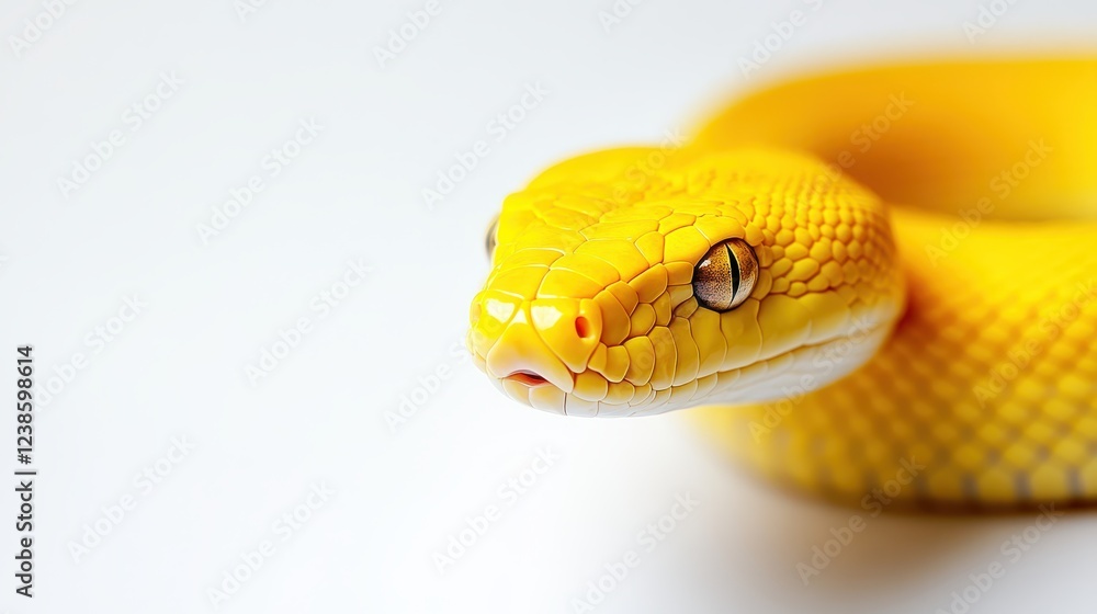 Fototapeta premium A stunning lunar snake elegantly displays its vibrant yellow hue, adorned with intricate scale patterns, all set against a pristine white background