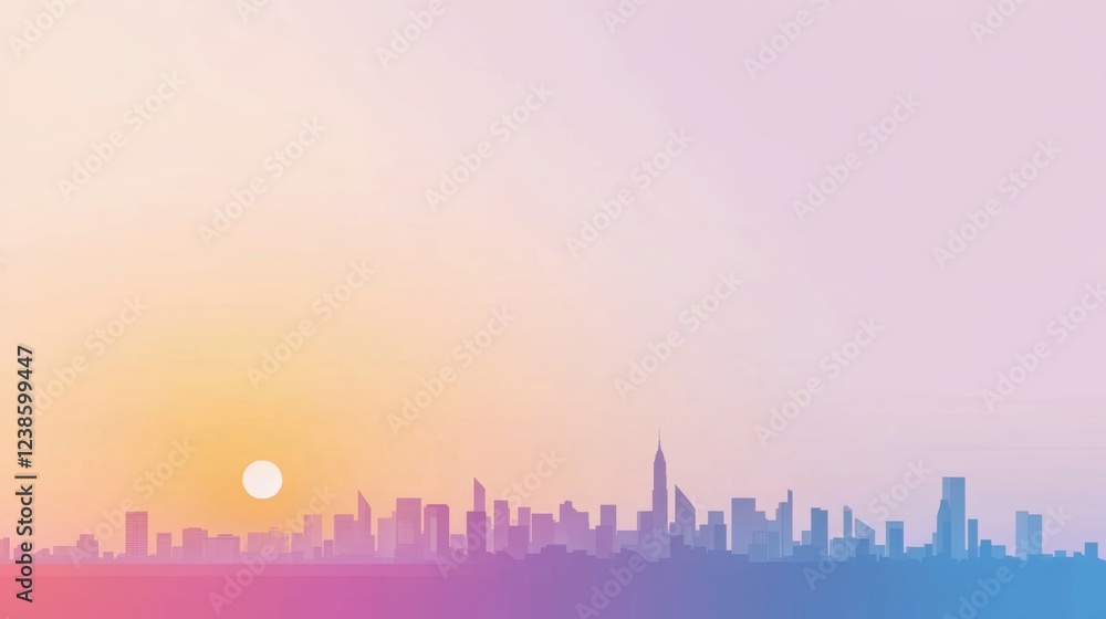 Fototapeta premium Vibrant Sunset Over City Skyline with Soft Gradient Colors