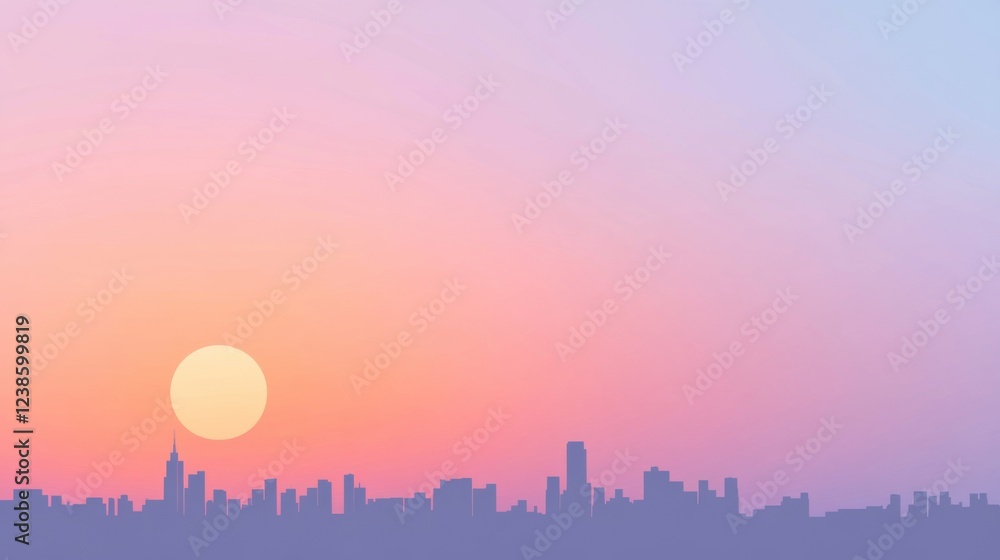 Fototapeta premium Vibrant Sunset Over a City Skyline with Soft Pastel Colors