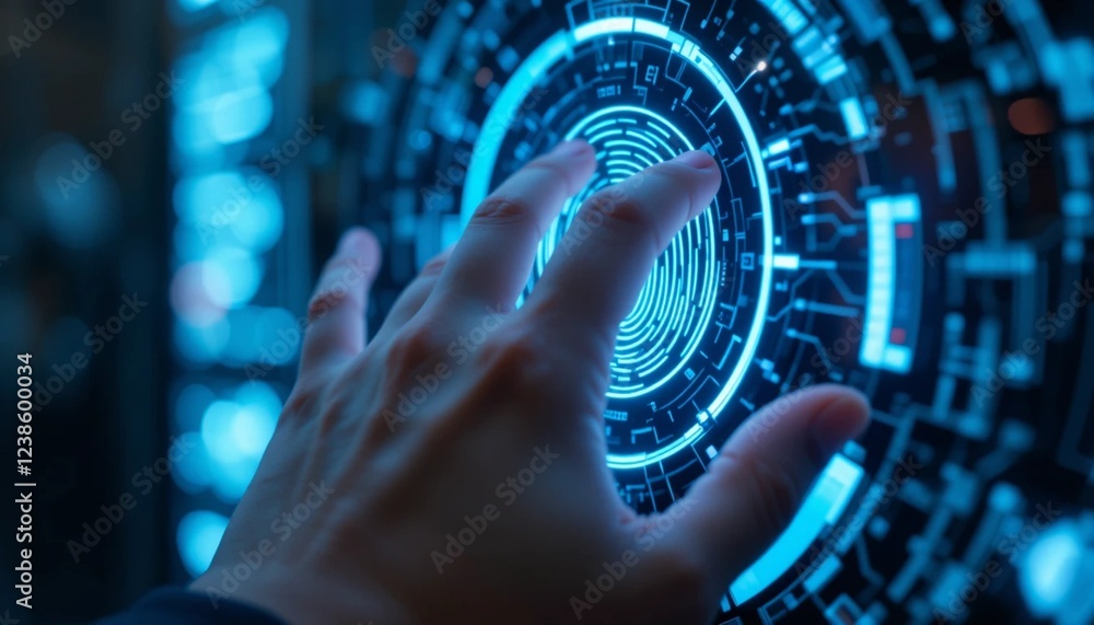 Obraz premium Digital Fingerprint Scanning on a Futuristic Interface