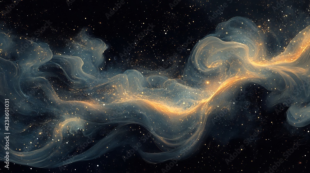 Abstract Cosmic Nebula Swirling Golden Hues Dark Space. AI Generated Abstract Cosmic Nebula Swirling Golden Hues Dark Space. AI Generated