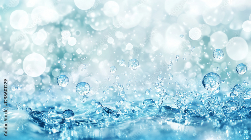 Fresh water droplets creating natural bokeh effect with blue crystal clear aqua background texture pattern. Fresh water droplets creating natural bokeh effect with blue crystal clear aqua background texture pattern.