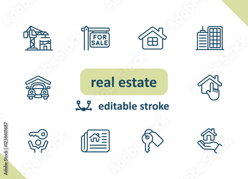 Real estate icons. House, buildings, home vector icon set