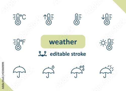 Weather icons. Weather forecast, meteorology, clouds, wind, rain, sunny vector icon set