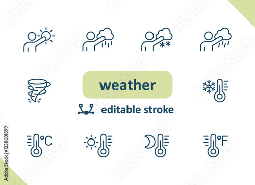 Weather icons. Weather forecast, meteorology, clouds, wind, rain, sunny vector icon set