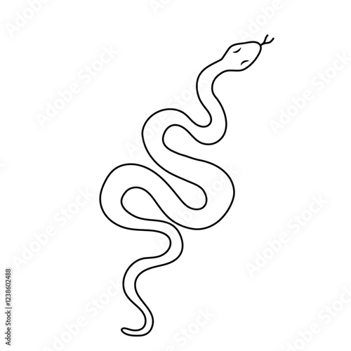 Snake in doodle style. Snake hand drawn line art. An Artistic Illustration of a Wavy Outline Depicting a Stylized Snake for Creativity and Art