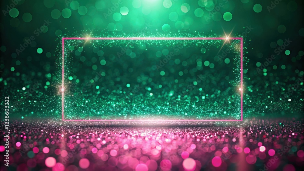 Obraz premium Sparkling Glitter Background with Glowing Pink Frame for Presentation