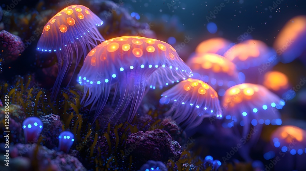 Bioluminescent Deep-Sea Creatures Glowing in the Underwater Ecosystem Bioluminescent Deep-Sea Creatures Glowing in the Underwater Ecosystem