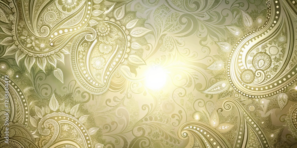 Elegant Olive Green Paisley Pattern Design with Glowing Accents Elegant Olive Green Paisley Pattern Design with Glowing Accents