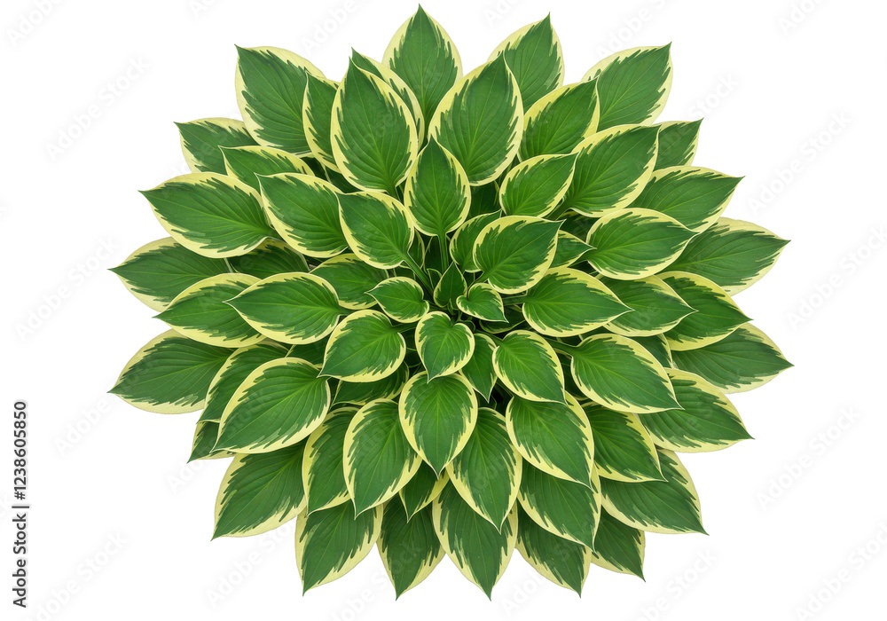 Lush green hosta plant leaves with cream-colored edges, isolated on white background Lush green hosta plant leaves with cream-colored edges, isolated on white background