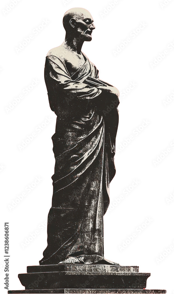 Fototapeta premium PNG An isolated black and white real monk statue background sculpture art.