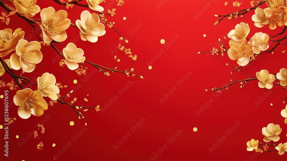 Chinese style red background with golden flowers festival celebration background Chinese style red background with golden flowers festival celebration background