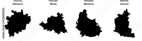 Chavusy, Chervyen, Cherykaw, Dobrush outline maps