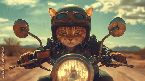 Cool Cat on a Motorcycle Adventure