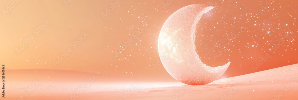 Fototapeta premium Glowing 3D Moon with Soft Sparkles Drifting in Topaz Atmosphere