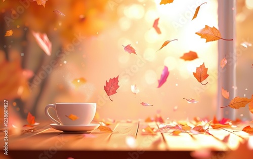 Cozy autumn-themed background with falling leaves, a warm-toned backdrop, and space for seasonal text or quotes