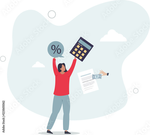 Income tax calculation and financial VAT money refund.Government payment calculation after accounting annual budget analysis.flat characters.