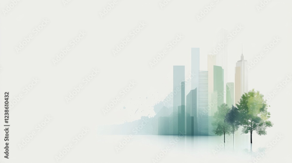 Modern Urban Silhouette with Trees and Soft Color Palette Modern Urban Silhouette with Trees and Soft Color Palette