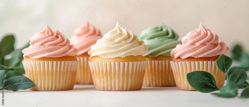 Colorful cupcakes arranged attractively with pastel frosting, perfect for celebrations and dessert lovers. Colorful cupcakes arranged attractively with pastel frosting, perfect for celebrations and dessert lovers.