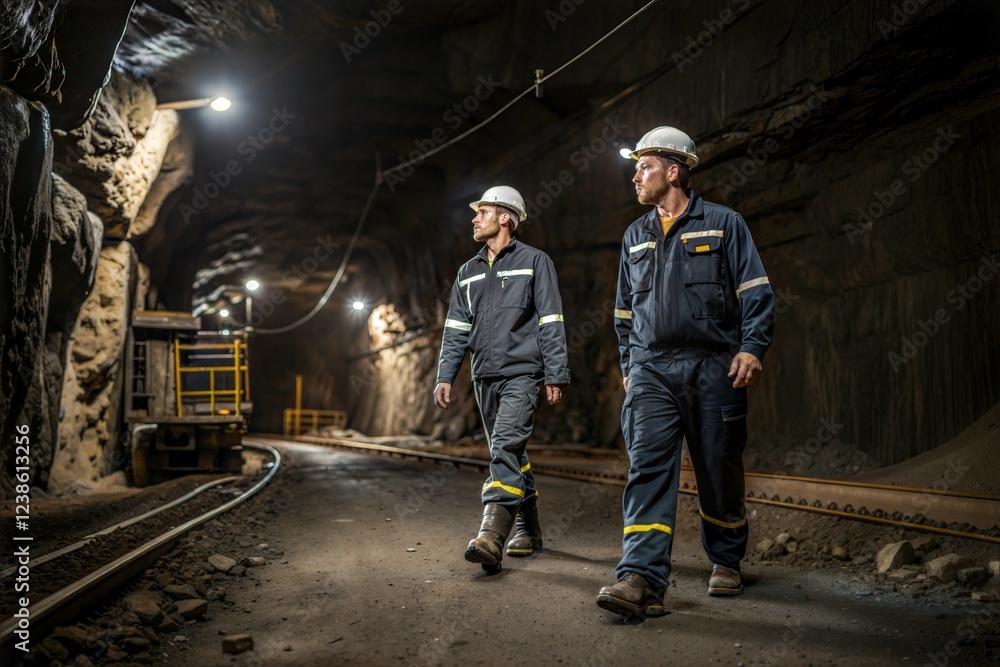 Fototapeta premium Female workers inside a mine with safety clothing