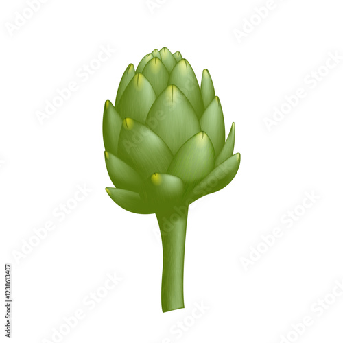 Green artichoke flower bud fresh vegetable realistic 3d vector isolated on white background, vibrant organic details of organic food, and healthy culinary ingredient.