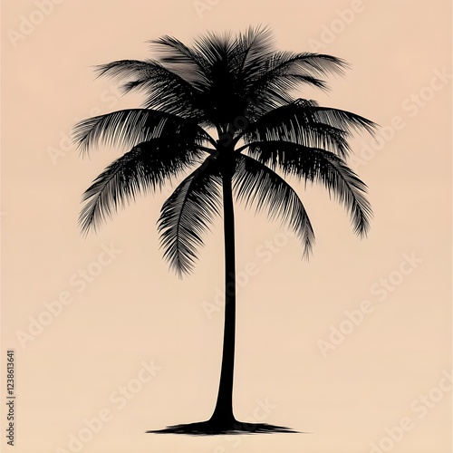 Minimalistic palm tree silhouette in dark green on a pastel backdrop.