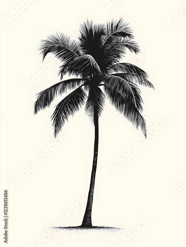 Minimalistic palm tree silhouette in dark green on a pastel backdrop.