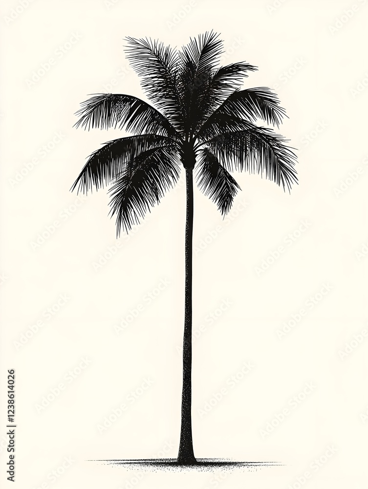 Obraz premium Minimalistic palm tree silhouette in dark green on a pastel backdrop.
