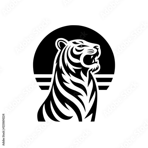 Wallpaper Mural Majestic Roaring Tiger Silhouette at Sunset: A Powerful Wildlife Vector Graphic Torontodigital.ca